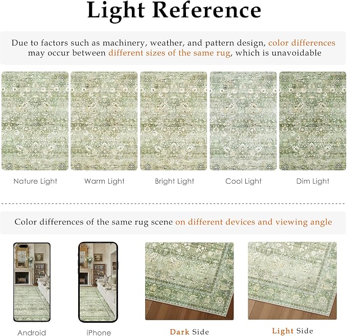 9x12 Light Green Vintage Floral Washable Area Rug - Image 8