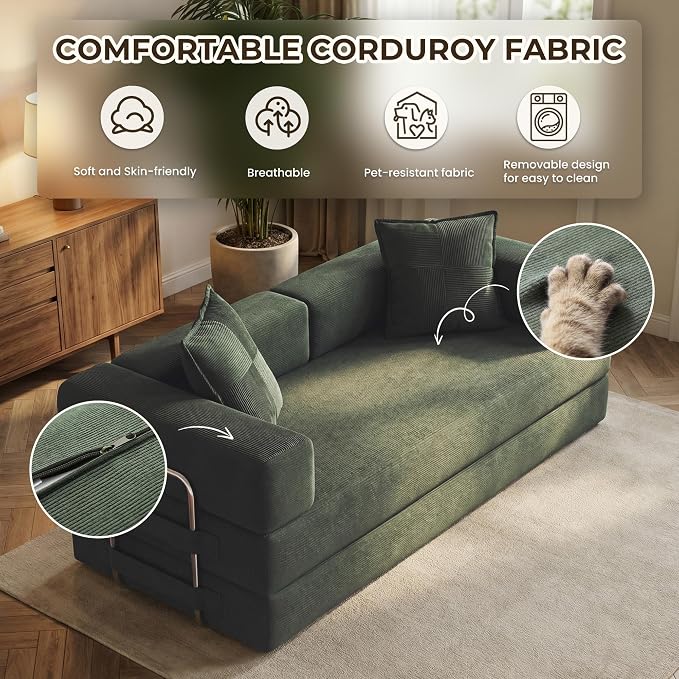 GRUSIGN 78 Inch Convertible Sofa Bed, 5-in-1 Futon Sofa Bed Pull Out Couch - Image 5