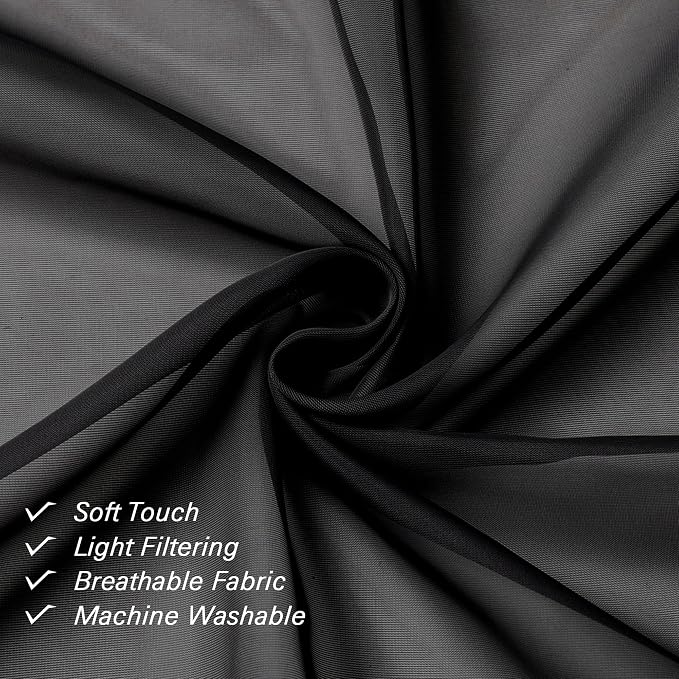 Black Sheer Valances for Windows 18 Inch Length 2 Pcs, Cafe Kitchen Curtains - Image 7