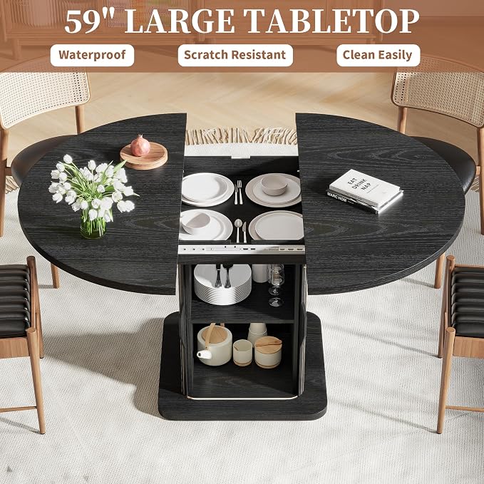 Extendable Black Round Dining Table - Image 5
