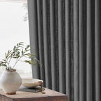 Charcoal Grey Pleated Linen Semi Sheer Curtains 45 Inch Length 2 Panels | - Image 6