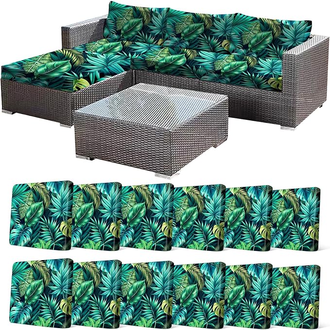 CALBODE 12 Pcs Stretch Outdoor Seat Cushion Covers, Washable Reusable, by CALBODE