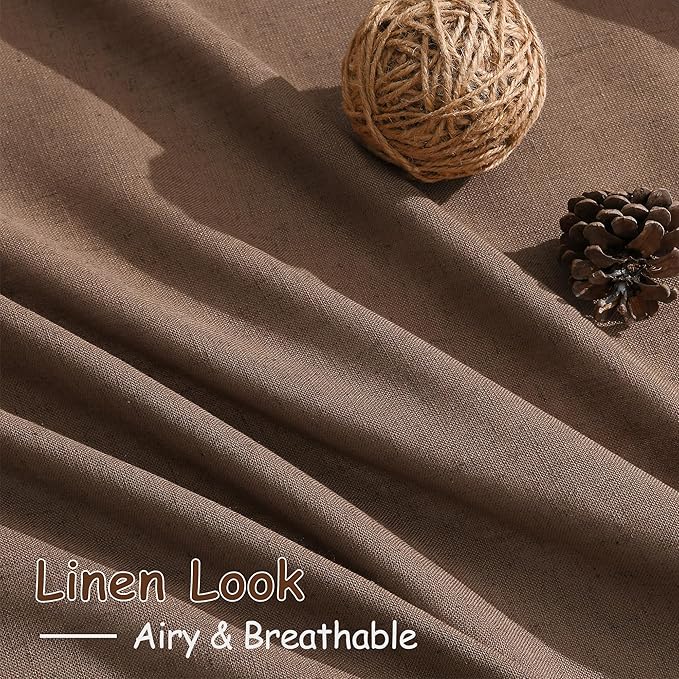 Caramel Brown Linen Curtains 63 Inches Length 2 Panels Set - Image 5