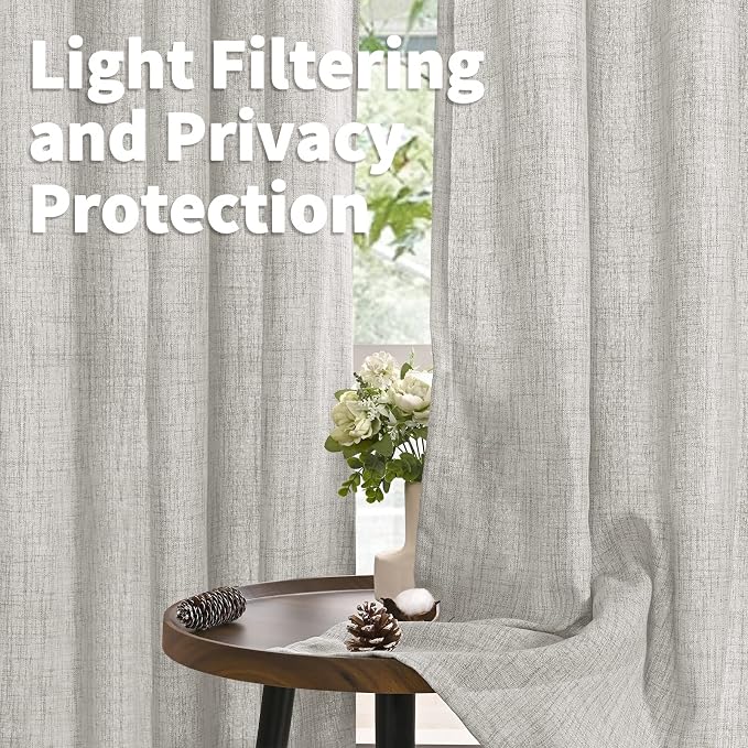 YoungsTex Light Grey Linen Semi Sheer Curtains 42X63 Inch Length 2 Panels | - Image 3