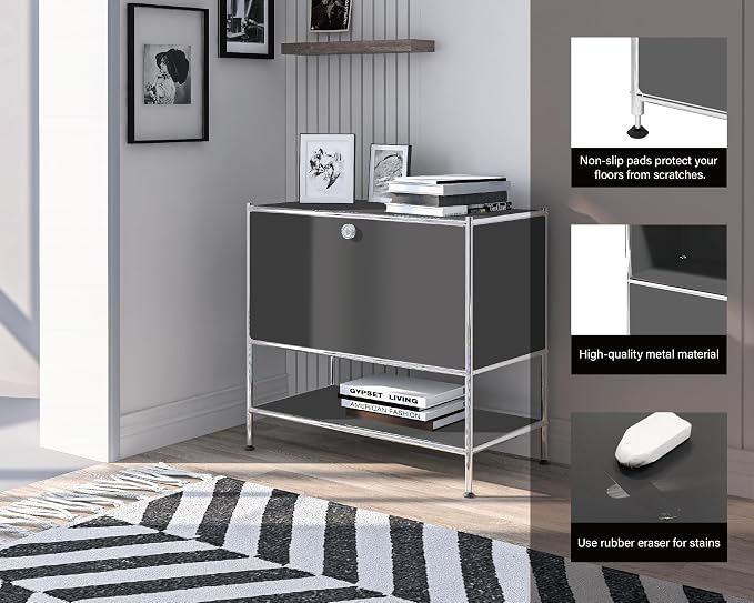 Metal Sidetable with Flap Door, 27.5" Height - Image 4