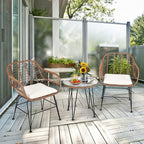 Tangkula 3 Pieces Patio Conversation Bistro Set, Outdoor Wicker Furniture - Image 2