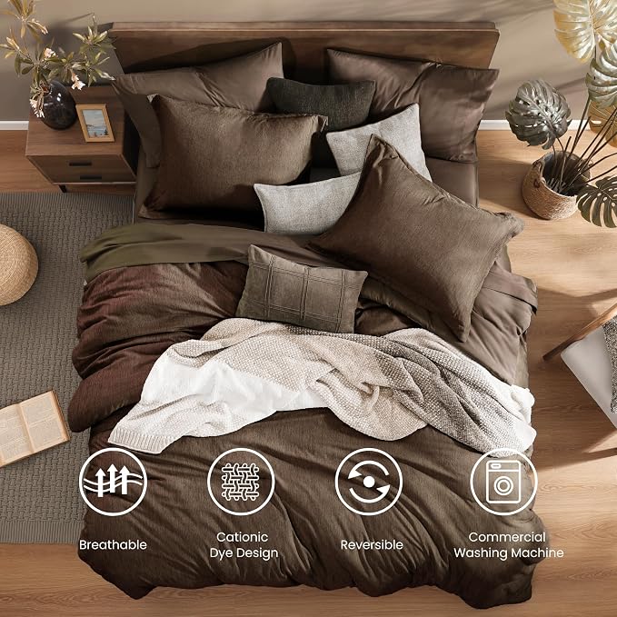 Monbix King Size Comforter Set, Chocolate Brown King Bedding Set Reversible - Image 2