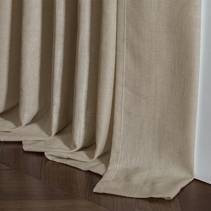 Neutral Pinch Pleated 96 Inch Greige Light Filtering Flax Linen Curtains | Flax - Image 8