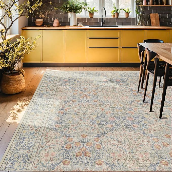 Boho Beige Blue Living Room Rug 6x8 - Image 6