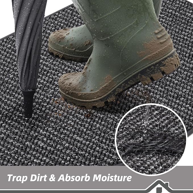 BEQHAUSE Dirt Trapper Door Mat 17" x 30" Half Circle Non Slip, Charcoal | - Image 3