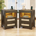 Night Stand Set 2 with Gun Drawer, Bedside Table with Charging Station by ACTKISS