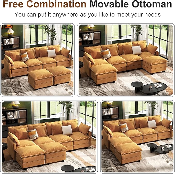 107" Cloud Couch Sectional, U Shaped Modular Sectional Sofa, 4-Seat Deep Seat - Image 5