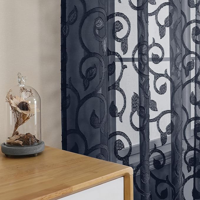 Curtain, Furman Navy Blue, 24 Inch Length, 2 Panels Set, Light Filtering - Image 2