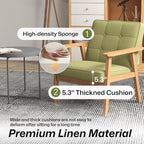 Modern Accent Chair with Arm Rest, Upholstered Linen Fabric Leisure Side Chair - Image 6