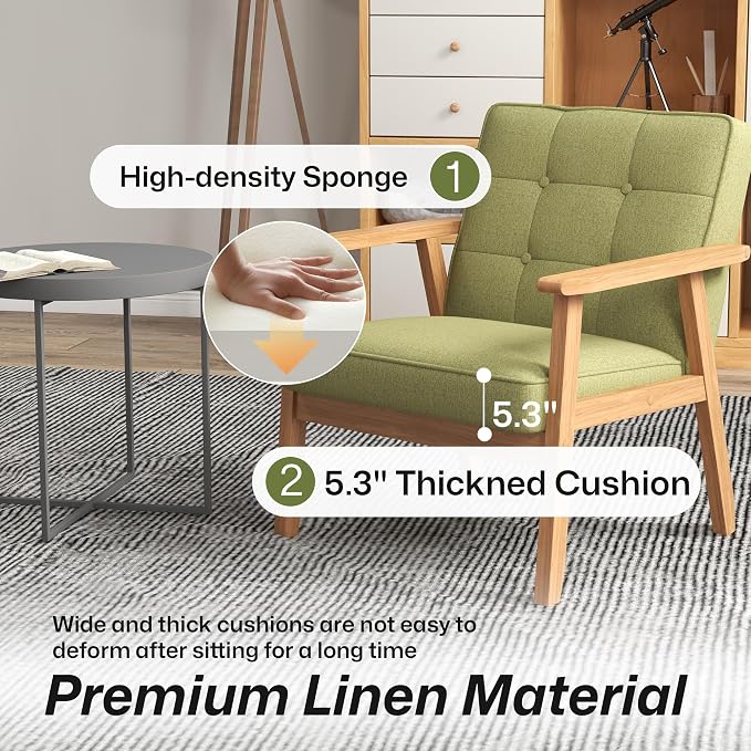 Modern Accent Chair with Arm Rest, Upholstered Linen Fabric Leisure Side Chair - Image 6