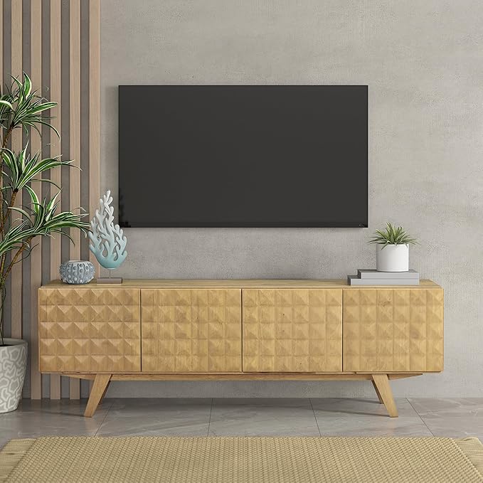 NTC Sapa Mid-Century Modern Solid Wood TV Stand 4-Door Media Console by NTC