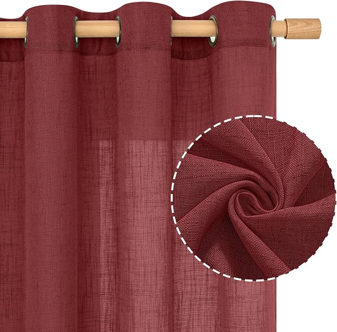 Burgundy Red Linen Curtains 72 Inch - Image 2