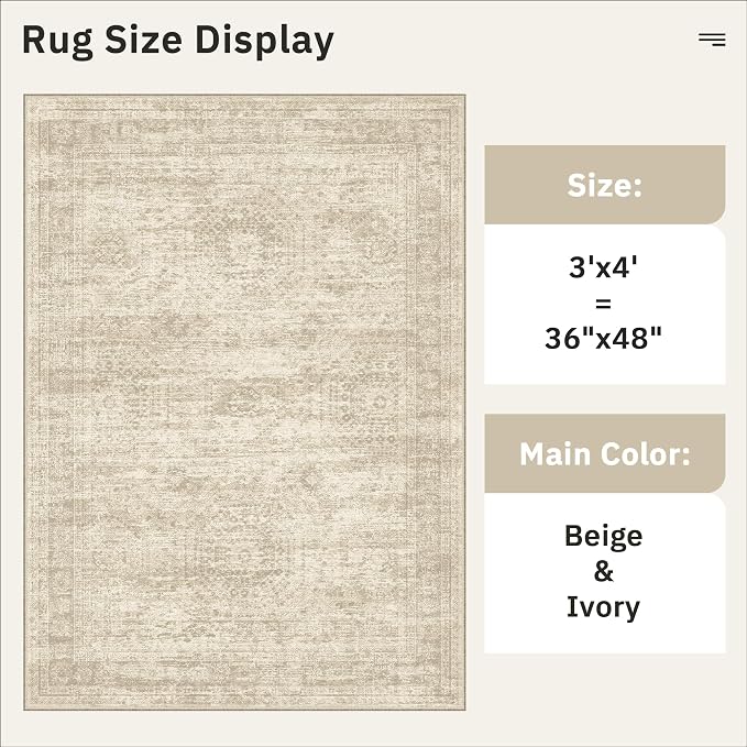 Soalmost 3x4 Rugs Non-Slip, Small Washable Kitchen Entryway Area Rug Beige | - Image 5