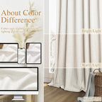 Beige White 100% Blackout Linen Curtains 80 Inch Length 2 Panels Set - Image 7