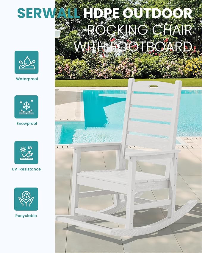 SERWALL HDPE Outdoor Rocking Chair, Oversized Rocking Chair - Image 4