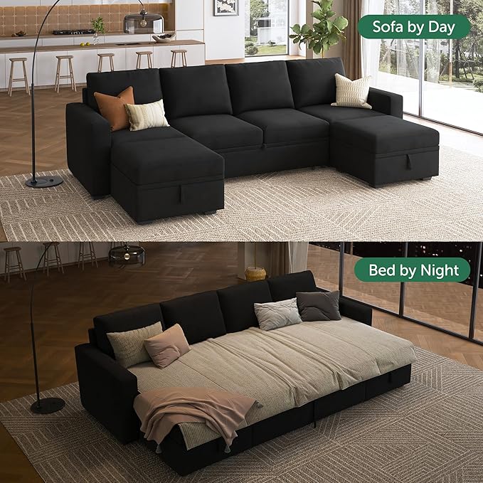 HONBAY Modular Sectional Sleeper Sofa Bed, Velvet Sectional Couch - Image 3