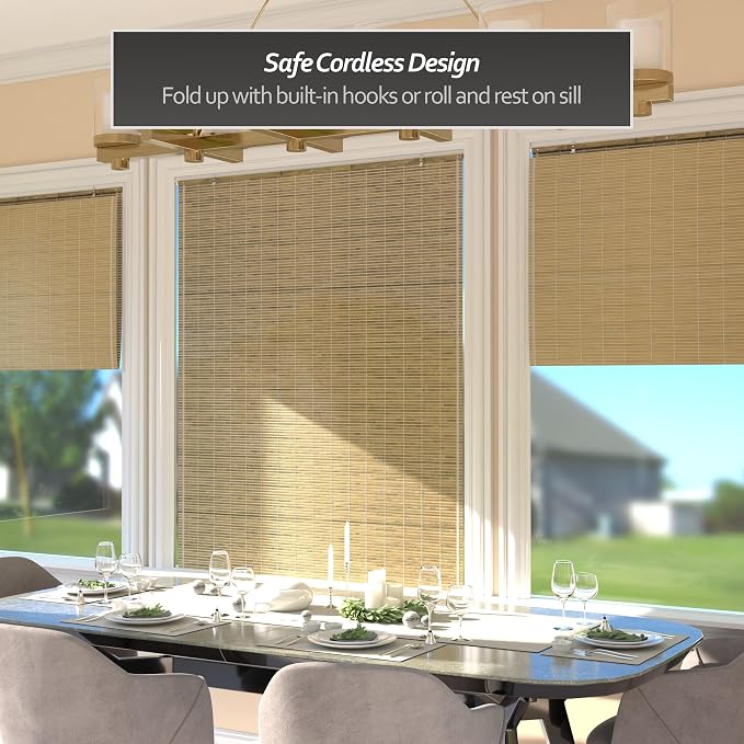 Red Lantern Burnt Bamboo Cordless Window Shade - Image 3