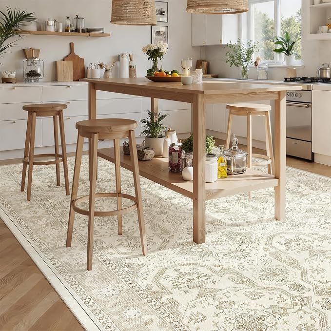 Soalmost 7x10 Area Rug for Living Room Washable Rugs Non-Slip Beige/Brown | - Image 4