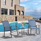Vongrasig 3 Piece Outdoor Rocking Bistro Set, Textilene Fabric Small Patio - Image 2