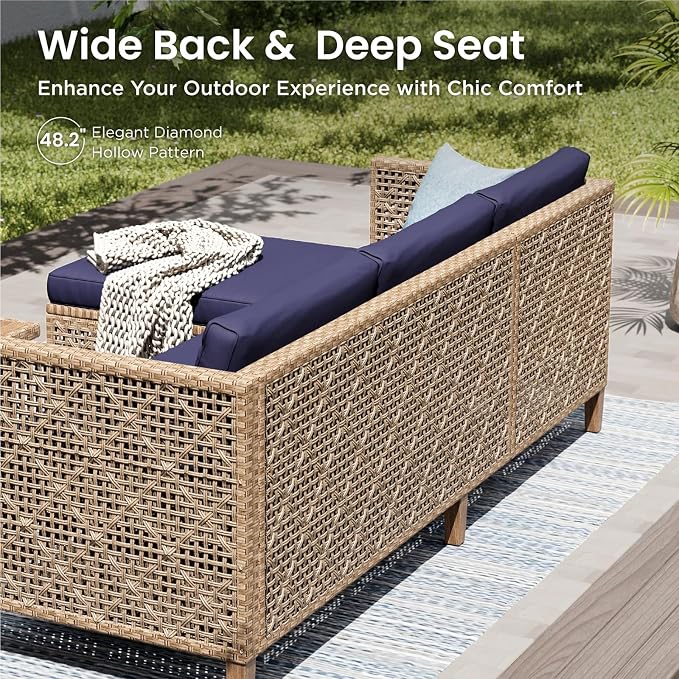 PHI VILLA Sectional Outdoor Couch, L-Shaped Wicker Patio Sofa Set, Small Rattan - Image 8