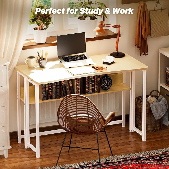 Huuger Folding Desk with Storage Shelf, 39.3 Inch Foldable Computer Table - Image 8
