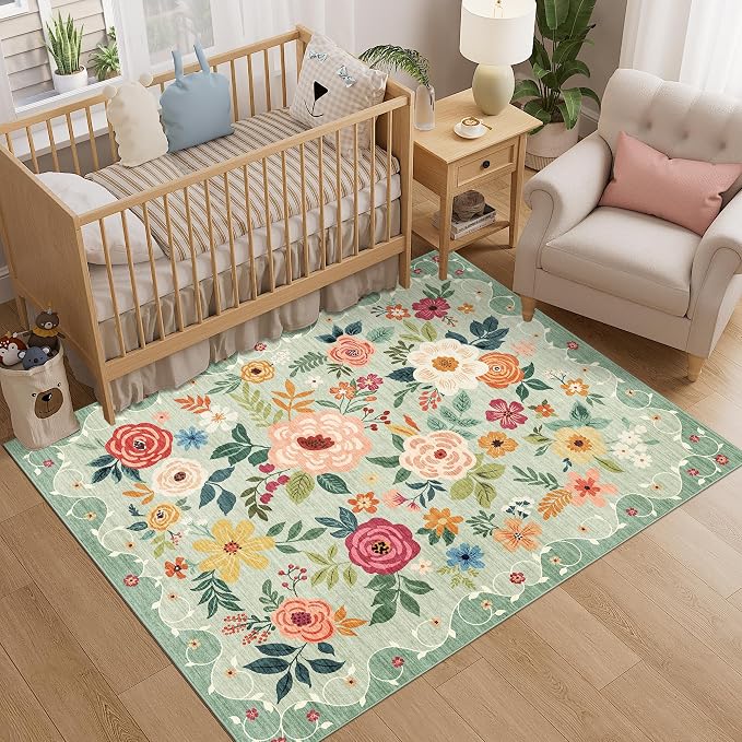 DUKINO 4x5 Area Rug for Entryway, Soft Floral Washable Rug Non Slip, - Image 3
