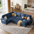 LINSY HOME Sectional Sofa with Pull Out Bed, 6 Seats Corduroy Reversible by LINSYHOME