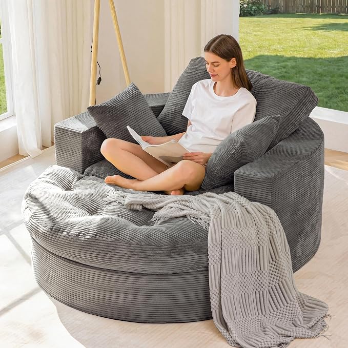 MAXYOYO Oversized Round Chaise Lounge Sofa, Upholstered Lounge Chair by MAXYOYO