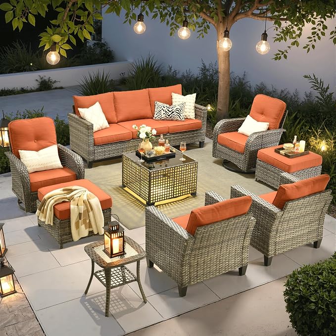 ovios 9 Pieces Patio Furniture Set, Outdoor Wicker Sofa Couch by OVIOS