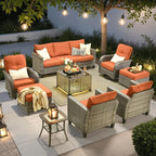ovios 9 Pieces Patio Furniture Set, Outdoor Wicker Sofa Couch by OVIOS