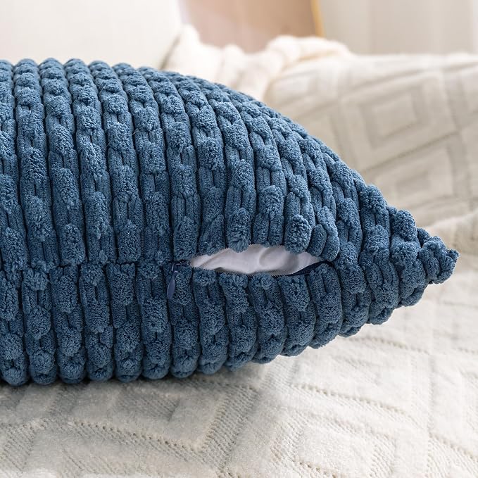 Set of 4 Blue Decorative Throw Pillow Covers 22x22 Inch Corduroy Pillow Covers - Image 4