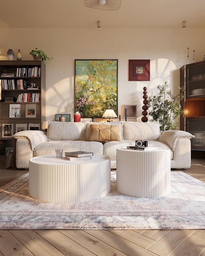 White Marble Round Coffee Table, 29.52" Fluted Coffee Table - Image 6