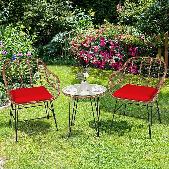 Tangkula 3 Pieces Patio Conversation Bistro Set, Outdoor Wicker Furniture - Image 4