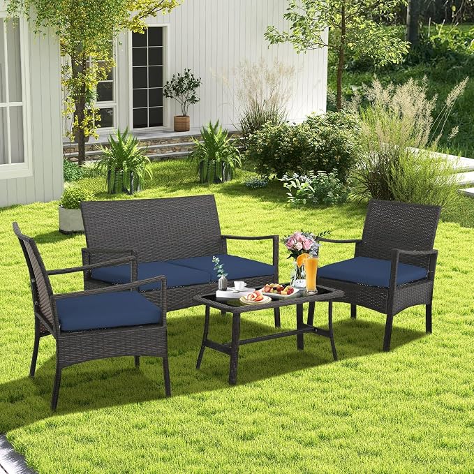 Tangkula 4 Pieces Outdoor Conversation Set, Patio PE Wicker Sofa - Image 2