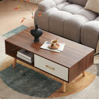 Coffee Table with Storage, Mid Century Boho Wood Center Table with Open Storage - Image 3