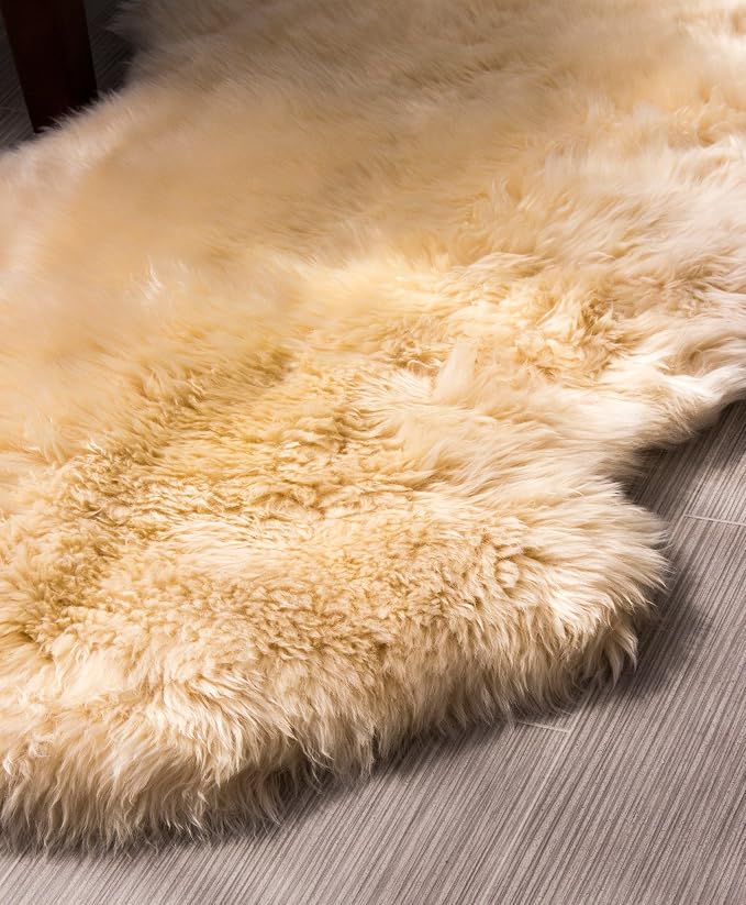 HUAHOO Premium Genuine Sheepskin Rug Beige Real Australia Sheepskin Natural - Image 4