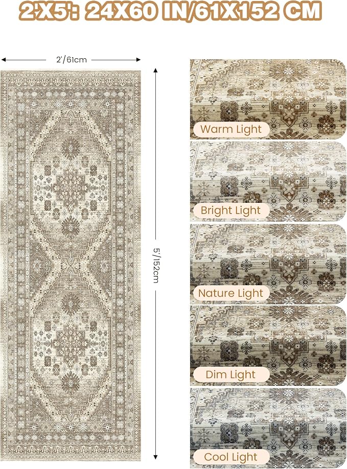 2x5 Rug Runner Non-Slip Washable Rugs - Image 2