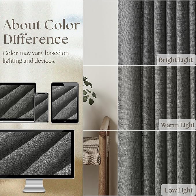 Charcoal Grey Pinch Pleated Linen Sheer Curtains 90 Inches Long 2 Panels | - Image 4