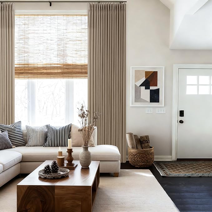 Latte Tan Pleated Linen Semi Sheer Ceiling to Floor Curtains 120 Inch Long | - Image 8