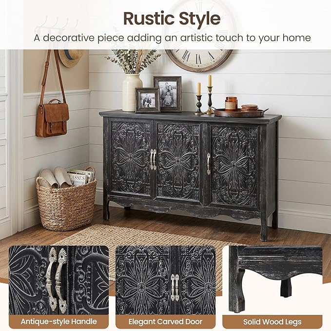RoyalCraft Buffet Cabinet with Storage, Vintage Solid Wood Sideboard Table - Image 3