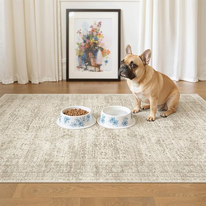 Soalmost 3x4 Rugs Non-Slip, Small Washable Kitchen Entryway Area Rug Beige | by Soalmost