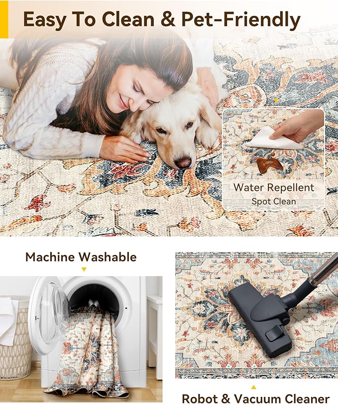 RELEANY Washable Area Rug, Runner 2'6"x5', Water Repellent, Pet Friendly - Image 4