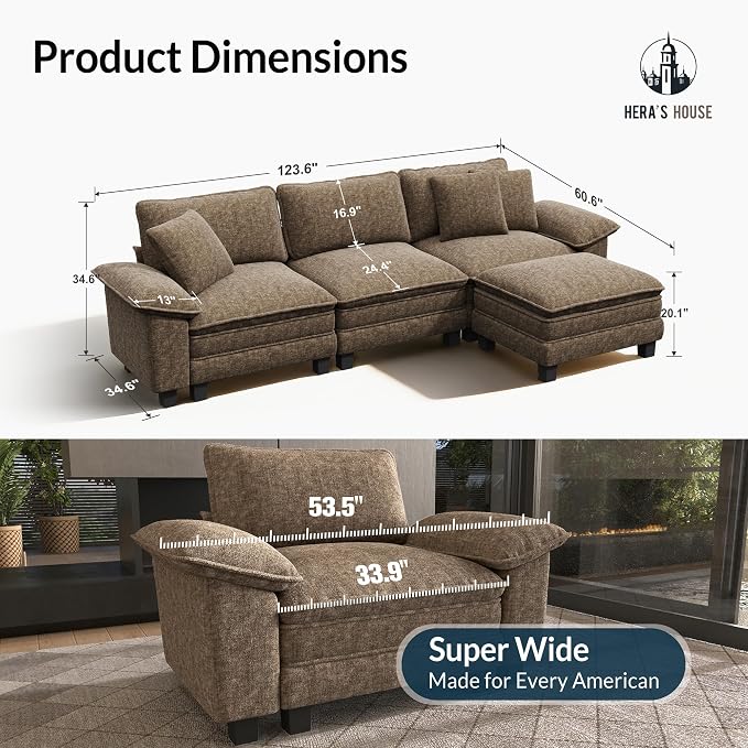 HERA'S HOUSE 124" Modular Sectional Sofa, Oversized L Shaped Couches - Image 2