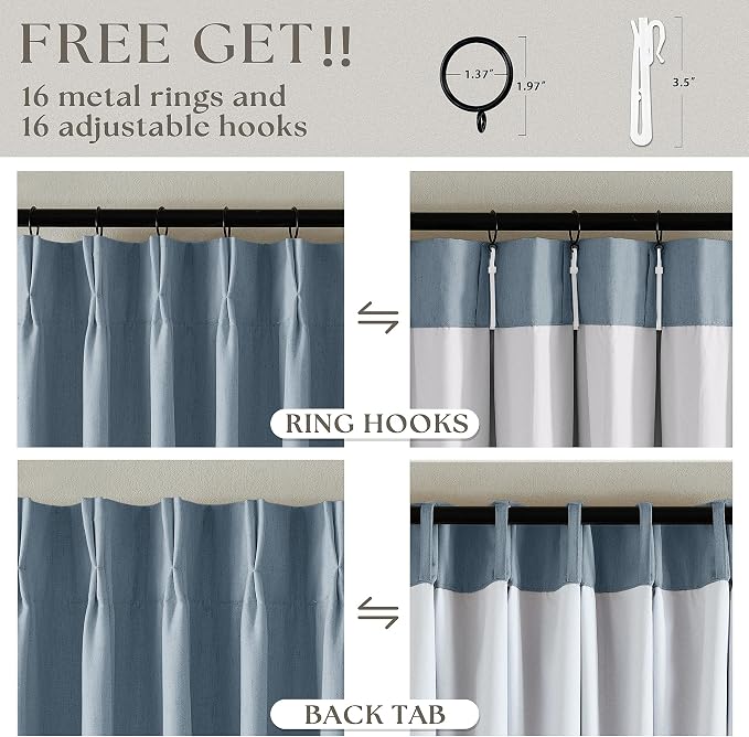 Dusty Blue 100% Blackout Linen 108 Inch Curtains - Image 6