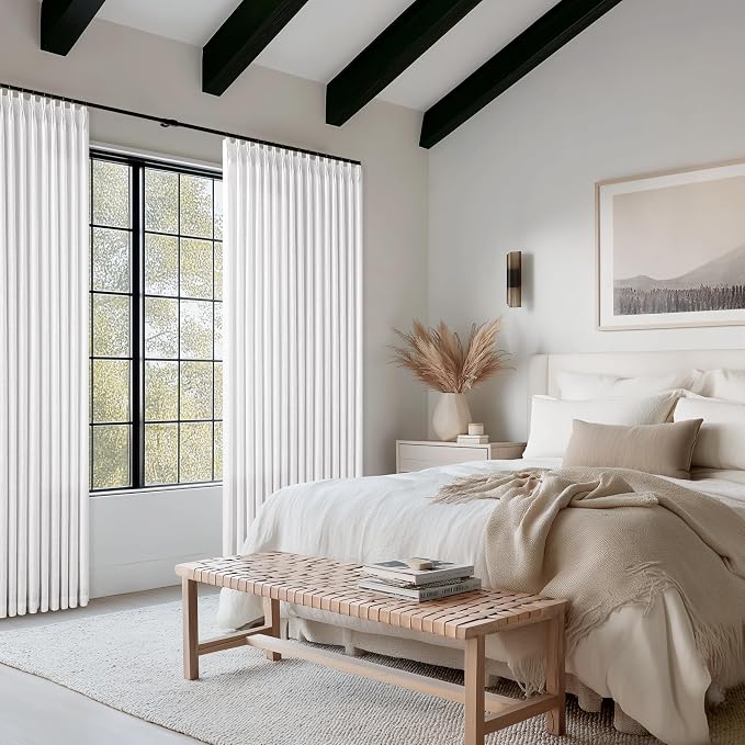 Snow White Pleated Linen Semi Sheer Light Filtering Neutral Curtains 50x96 | - Image 7